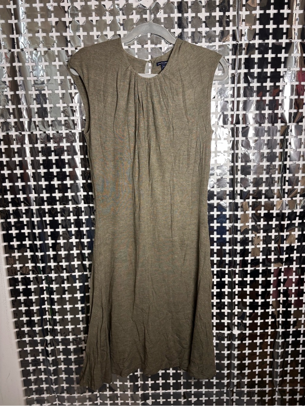 Ralph Lauren Olive Green Sleeveless Pleated Neck Dress